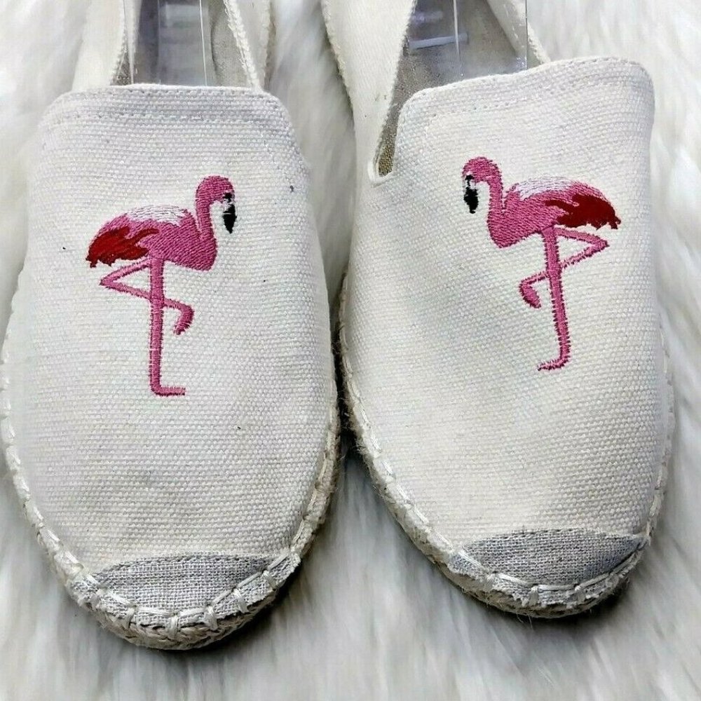 Cream Canvas Flamingo Embroidered Espadrilles - Picture 3 of 7